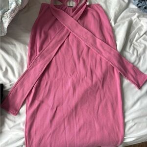 Nasty Gal Pink Ribbed Maxi Skirt with Ring